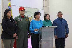 Venezuelan Vice President Delcy Rodríguez giving statements to the press ahead of the December 3 Referenum on the Essequibo. Monday, November 27, 2023.  Photo: Vice President's Office.