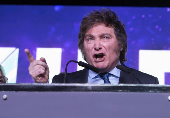 Argentina's President-elect Javier Milei during his victory speech. Photo: EFE.