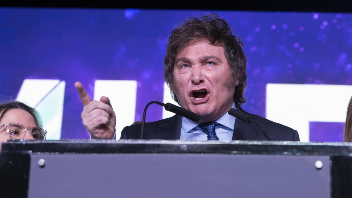 Argentina's President-elect Javier Milei during his victory speech. Photo: EFE.
