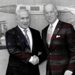 Compilation image depicting Benjamin Netanyahu (Left) and Joe Biden (Right) over a backdrop of military equipment to both Ukraine and Israel. Photo: The Cradle.