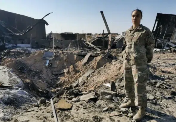 Aftermath of a Iranian missile barrage on US troops stationed at Iraq's Ain al-Asad base in early 2020. Photo: Tamara Qiblawi/CNN.