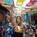 Alex Saab wife, Camila Fabri, the engine behind the local and international #freealexsaab campaign, during a rally in support of her husband in Caracas, Venezuela, on Monday, April 4, 2022. Photo: Gaby Oraa/Bloomberg. 