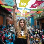 Alex Saab wife, Camila Fabri, the engine behind the local and international #freealexsaab campaign, during a rally in support of her husband in Caracas, Venezuela, on Monday, April 4, 2022. Photo: Gaby Oraa/Bloomberg. 