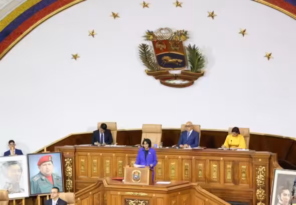 Venezuelan Vice President Delcy Rodríguez presenting the 2024 budget to the National Assembly this Tuesday,  December 13, 2023. Photo: Venezuela's Office of the Vice Presidency.