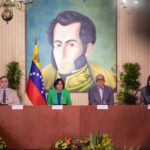 From left to right, Venezuelan Attorney General Tareck William Saab, Vice President Delcy Rodriguez, National Assembly President Jorge Rodriguez, and Supreme Court President Gladys Gutierrez during the Guayana Esequiba Defense Commission installation at the Casa Amarilla, Caracas on Tuesday, December 12, 2023. Photo: Rayner Pena/EFE.