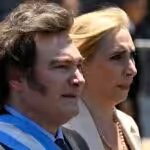 Javier Milei (left) and his sister Karina arrive at the government house in Buenos Aires, Argentina, December 10, 2023. Photo: Julian Bongiovanni/AP.