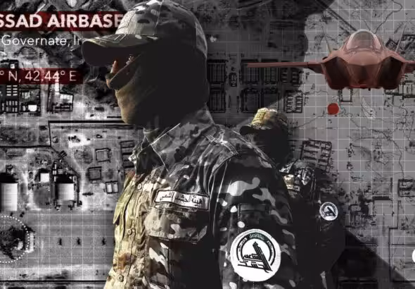 Compilation image depicting Iraqi militants, Ain al-Assad air base and US aircraft. Photo: The Cradle.