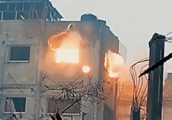 Screenshot from a video released by Al-Qassam Brigades showing the destruction of an "Israeli" sniper nest in Gaza. Photo: Al-Qassam Telegram channel.