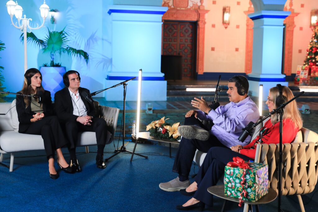 Venezuelan diplomat Alex Saab and his wife Camila Fabri interviewed on Maduro Podcast hosted by President Nicolás Maduro and First Lady and National Assembly Deputy Cilia Flores. Photo: Presidential Press.