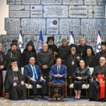 Heads of Christian churches in Palestine meet with "Israeli" President Isaac Herzog at his residence on December 22, 2023. Photo: Social Media.