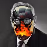 Illustration of Henry Kissinger's face superimposed with fighter planes and bomb blasts. Photo: Matthieu Bourel/The Intercept.