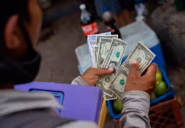Street vendor counting US dollars along with bolívars. File photo.