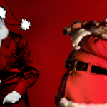 Graphic showing Santa Claus (right) and Karl Marx in Christmas costume (left). Photo: Midwestern Marx.