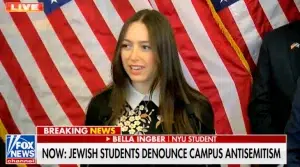 A Jewish student denounces anti-Semitism on the campus. Photo: The Grayzone.