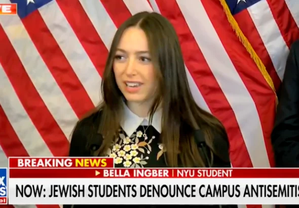 A Jewish student denounces anti-Semitism on the campus. Photo: The Grayzone.
