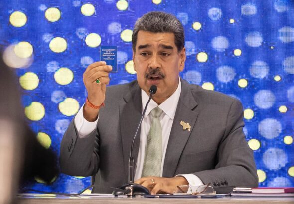 The president of Venezuela, Nicolás Maduro, speaks during an event at the National Electoral Council after the Essequibo referendum in Caracas, Venezuela. Photo: Rayner Peña/EFE.