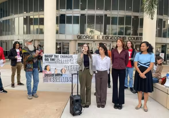 Members of the Tampa 5 speaking outside the courthouse. Photo: Fight Back! News/staff.