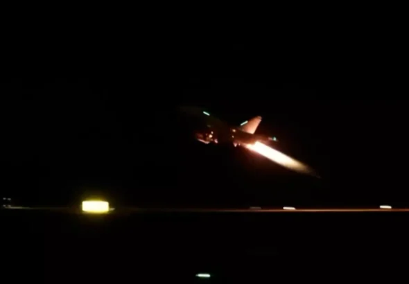 An RAF Typhoon takes off from Akrotiri on Cyprus to bomb Yemen. Photo: MOD.