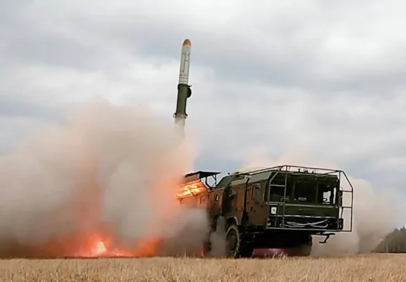 Russia’s nuclear-capable Iskander mobile short range ballistic missile launcher. Photo: Russian Defence Ministry/Sputnik.