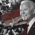 Compilation image of Joe Biden over a backdrop of the Iraqi and Islamic State flags as well as US militants. Photo: The Cradle.