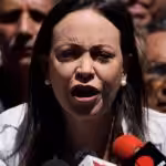 Venezuelan far-right politician María Corina Machado at a press conference on January 29, 2024. Photo: Ariana Cubillos/AP/Picture alliance.