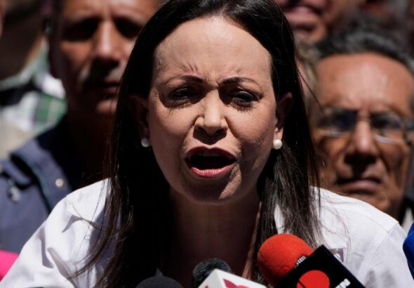 Venezuelan far-right politician María Corina Machado at a press conference on January 29, 2024. Photo: Ariana Cubillos/AP/Picture alliance.