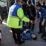 Iranian emergency services arrive at the site in Kerman, Iran, where two explosions killed at least 103 people. Photo: MEHR News.