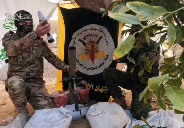 Palestinian Resistance fighters from Al-Quds Brigades operate a mortar in January, 2024. Photo: Saraya Al-Quds Telegram Channel.
