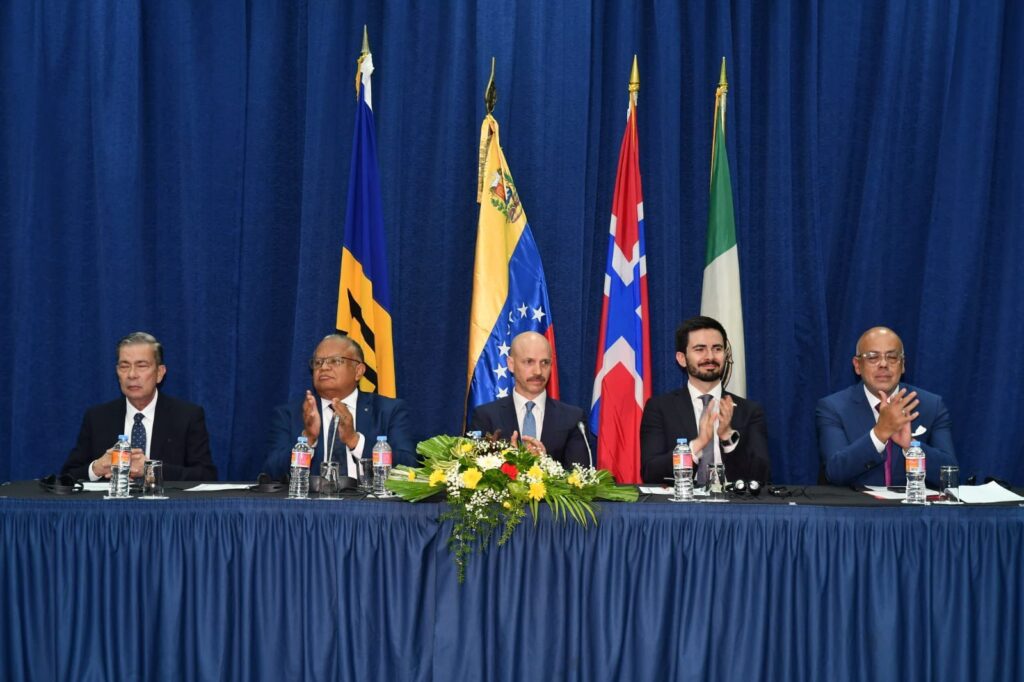 The Venezuelan government-opposition dialogue in Barbados, facilitated by representatives of Barbados, Mexico, and Norway. Photo: X/@DagNylander.