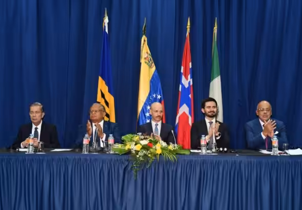The Venezuelan government-opposition dialogue in Barbados, facilitated by representatives of Barbados, Mexico, and Norway. Photo: X/@DagNylander.