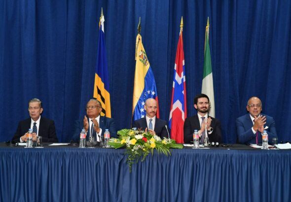 The Venezuelan government-opposition dialogue in Barbados, facilitated by representatives of Barbados, Mexico, and Norway. Photo: X/@DagNylander.