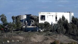 The building described as ‘Mossad Headquarters’ in Iraqi Kurdistan with underground facilities for conducting covert operations hit by Iranian missile attack, Erbil, Northern Iraq, January 15, 2024. Photo: Safin Hamid/AFP.