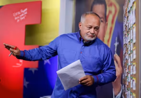 PSUV First Vice President Diosdadoi Cabello during an episode of his TV program Con el Mazo Dando. Photo: X/@ConelMazoDando.