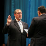 Guatemala President Bernardo Arévalo being sworn in during a ceremony at Miguel Angel Asturias theatre in Guatemala City, Guatemala, January 15, 2024. Reuters/Jose Cabezas.