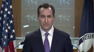 US State Department spokesperson Matthew Miller at a press briefing on June 23, 2023. Photo: The Times of Israel.
