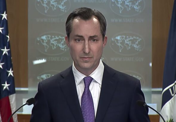 US State Department spokesperson Matthew Miller at a press briefing on June 23, 2023. Photo: The Times of Israel.