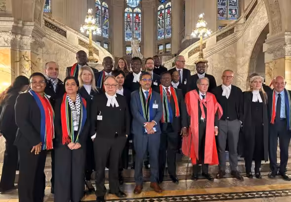 The legal team representing South Africa in its genocide case against 'Israel' at the International Court of Justice. Photo: X/@sahouraxo.