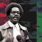 Walter Rodney on a red, black, and green background: Photo: Review of African Political Economy.