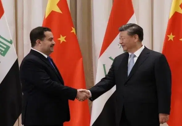 Chinese President Xi Jinping (right) and Iraqi Prime Minister Mohammed Shia’ Sabbar al-Sudani (left). Photo: Media Office of the Iraqi Prime Minister.