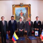 Venezuelan and Chilean government officials after signing the bilateral police collaboration agreement, in the headquarters of the Venezuelan Foreign Affairs Ministry, January 18, 2024. Photo: X/@SubseInterior.