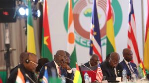 The leaders of the ECOWAS member countries at the 64th summit in the city of Abidjan, Ivory Coast, on December 10, 2023. Photo: AFP.