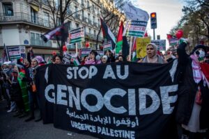 Protesters call for an end to the genocide in Gaza during a demonstration in Paris, 17 December. Photo: Anne Paq Active Stills.