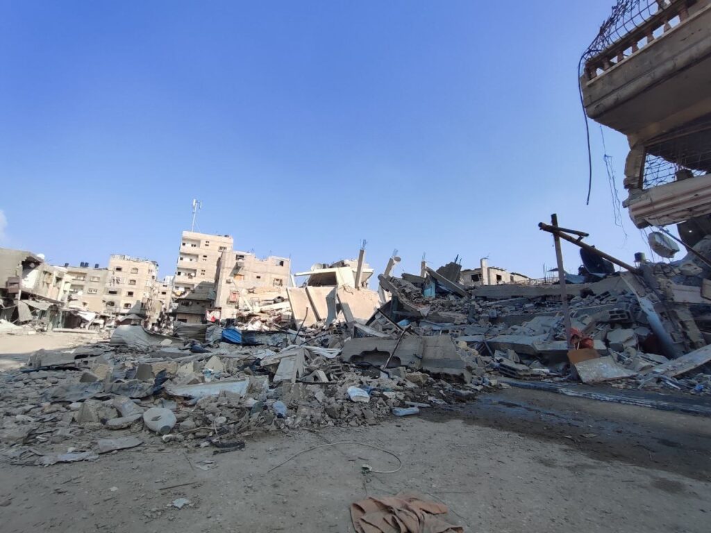 The destruction of Al-Faluja Neighborhood near Jabalia Camp in the Gaza Strip on January 1st 2024. Photo: Muhammad Mahmoud Balousha / Youssef Fares Channel.