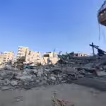 The destruction of Al-Faluja Neighborhood near Jabalia Camp in the Gaza Strip on January 1st 2024. Photo: Muhammad Mahmoud Balousha / Youssef Fares Channel.