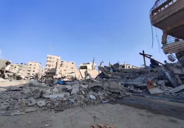 The destruction of Al-Faluja Neighborhood near Jabalia Camp in the Gaza Strip on January 1st 2024. Photo: Muhammad Mahmoud Balousha / Youssef Fares Channel.