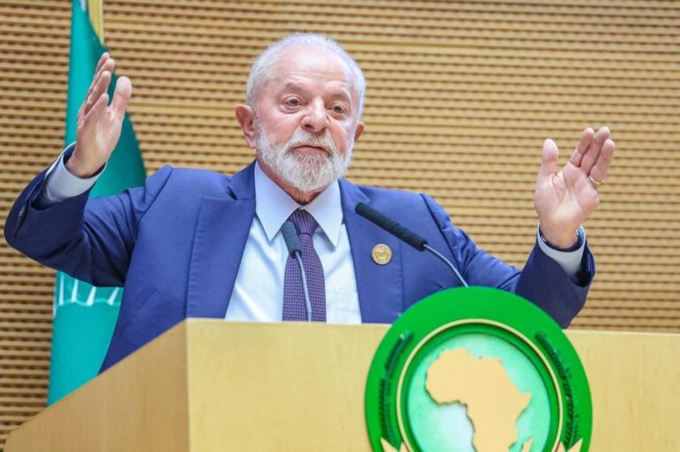 Brazilian President Luiz Inacio Lula da Silva speaking during the opening ceremony of the 37th Session of the Assembly of the African Union (AU) at the AU headquarters in Addis Ababa on February 17, 2024. Photo: Brazilian Presidency.