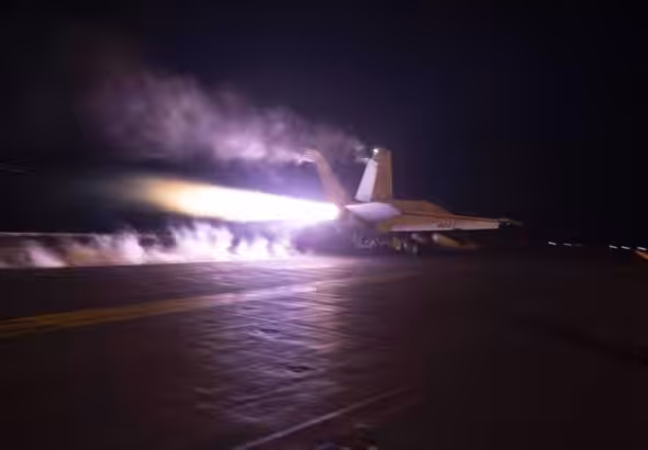 Handout photo provided by the US Navy shows a warplane taking off from the flight deck of the USS Dwight D. Eisenhower aircraft carrier for an operation in the West Asia region on January 22, 2024. Photo: PressTV.
