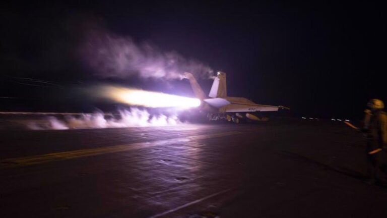 Handout photo provided by the US Navy shows a warplane taking off from the flight deck of the USS Dwight D. Eisenhower aircraft carrier for an operation in the West Asia region on January 22, 2024. Photo: PressTV.