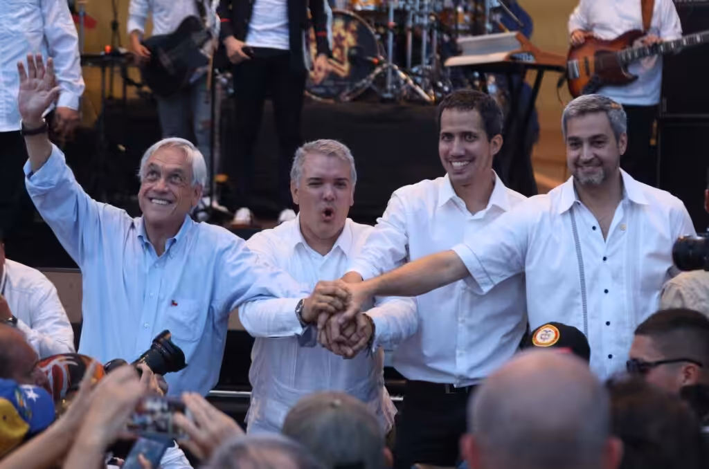 (From left to right) Former president of Chile, Late Sebastián Piñera; former president of Colombia, Iván Duque; former Venezuelan National Assembly Deputy Juan Guaidó, and former president of Paraguay, Mario Abdo Benitez, at the Venezuela Aid Live concert in Cúcuta, Colombia, February 23, 2019. Photo: Mauricio Dueñas Castaneda/EFE.