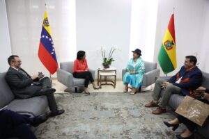 Venezuelan Vice President Delcy Rodríguez meets with Bolivian Foreign Affairs Minister Celinda Sosa, Caracas, Venezuela, February 16, 2024. Photo: X/@ViceVenezuela.